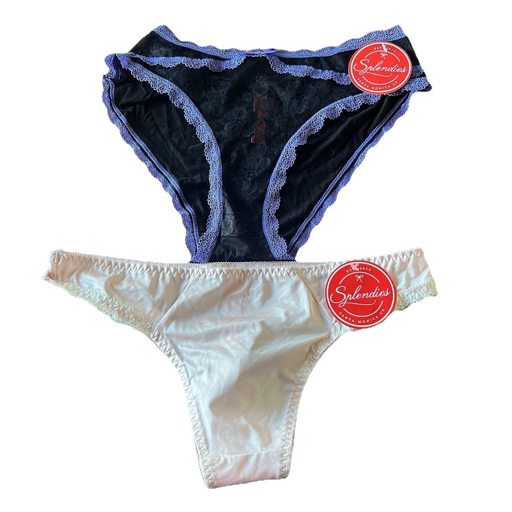 Splendies Lace Black Cheeky Bikini Underwear And Pink Lace Thong Womens‎ Size M
